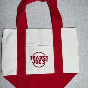 Trader Joe's Red and Cream  Canvas Tote Bag NEW
